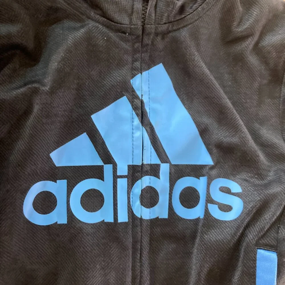 Adidas Windbreaker Jacket 4/4T Black and Blue Full Zip Polyester Pockets Logo